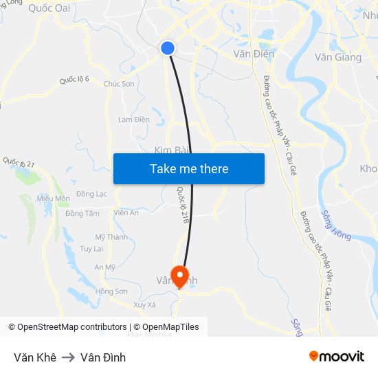 Văn Khê to Vân Đình map