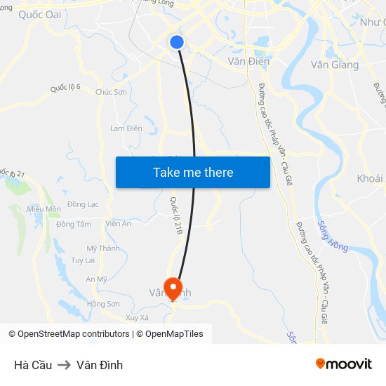 Hà Cầu to Vân Đình map