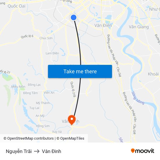 Nguyễn Trãi to Vân Đình map