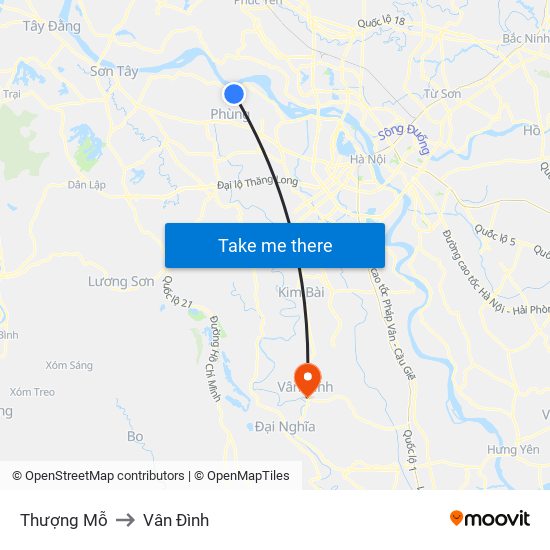 Thượng Mỗ to Vân Đình map