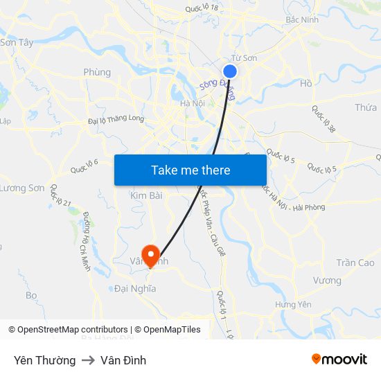 Yên Thường to Vân Đình map