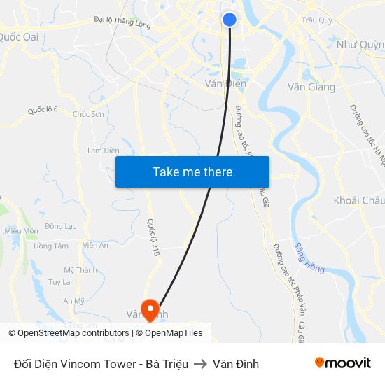 Đối Diện Vincom Tower - Bà Triệu to Vân Đình map