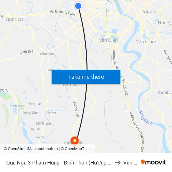 Qua Ngã 3 Phạm Hùng - Đình Thôn (Hướng Đi Phạm Văn Đồng) to Vân Đình map