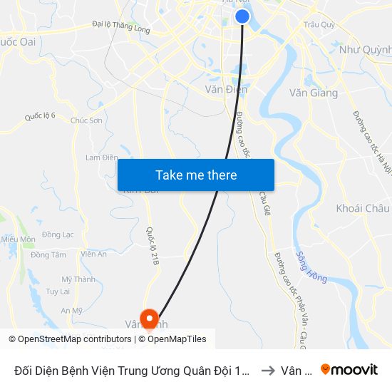 Đối Diện Bệnh Viện Trung Ương Quân Đội 108 - Trần Hưng Đạo to Vân Đình map