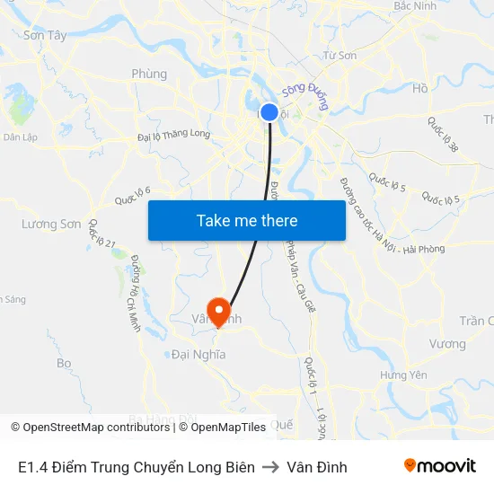 E1.4 Điểm Trung Chuyển Long Biên to Vân Đình map