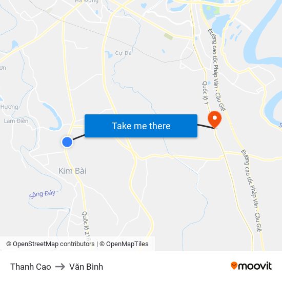 Thanh Cao to Văn Bình map