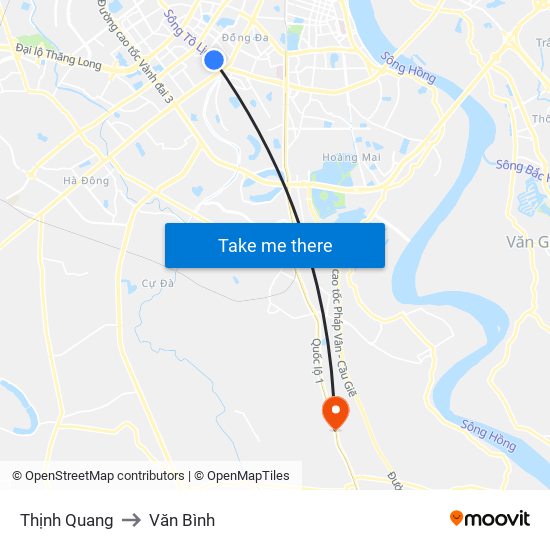 Thịnh Quang to Văn Bình map