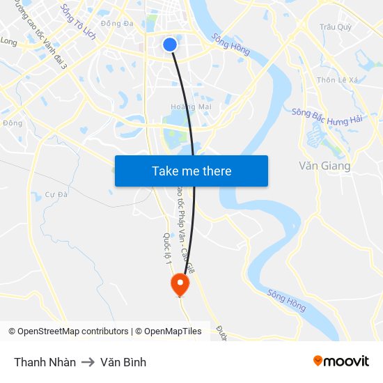 Thanh Nhàn to Văn Bình map