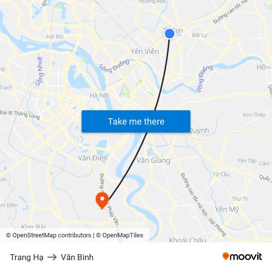 Trang Hạ to Văn Bình map