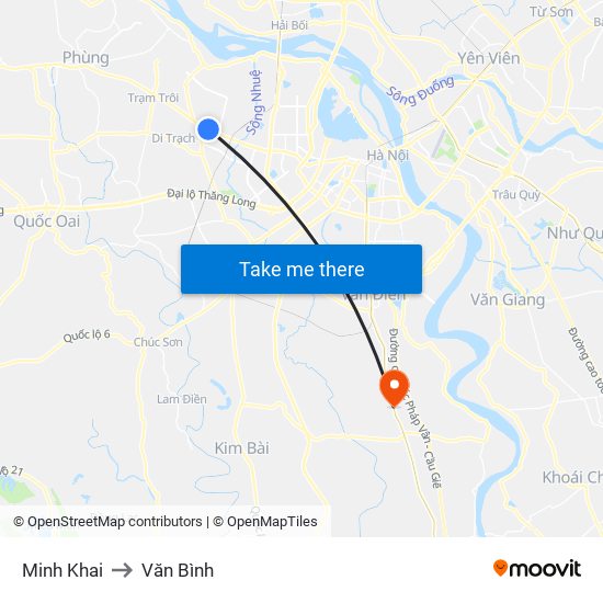 Minh Khai to Văn Bình map