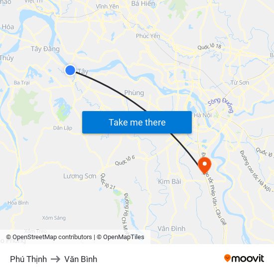 Phú Thịnh to Văn Bình map