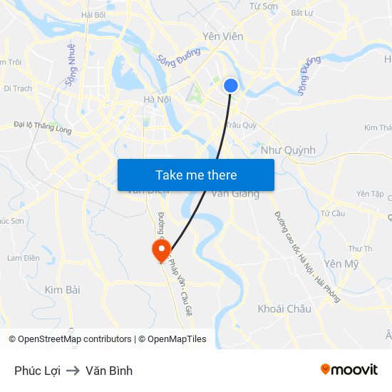 Phúc Lợi to Văn Bình map