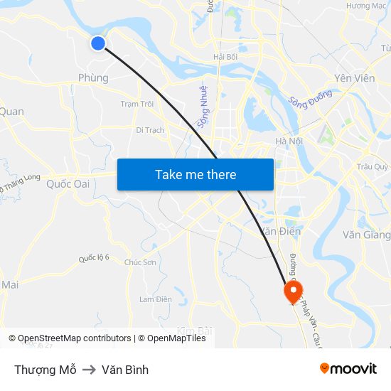 Thượng Mỗ to Văn Bình map