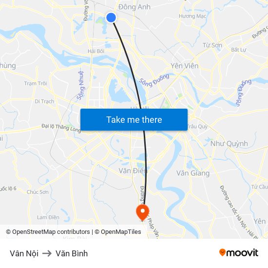 Vân Nội to Văn Bình map