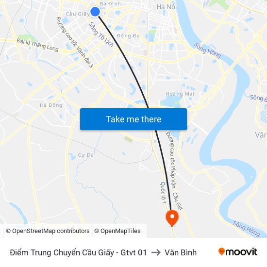 Điểm Trung Chuyển Cầu Giấy - Gtvt 01 to Văn Bình map