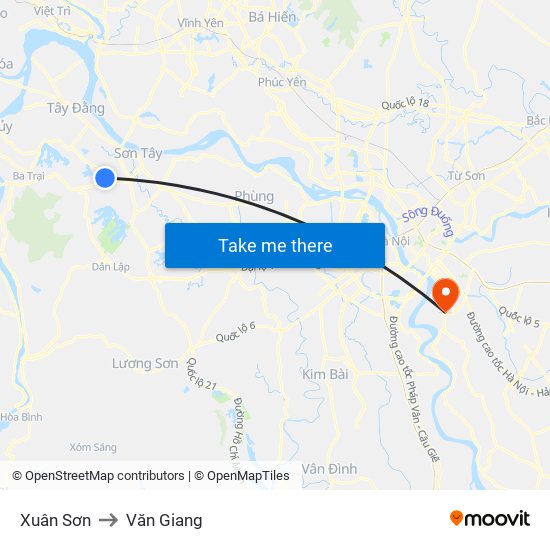 Xuân Sơn to Văn Giang map