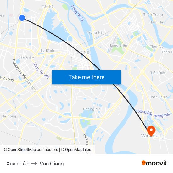 Xuân Tảo to Văn Giang map