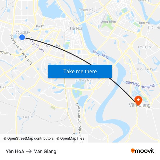 Yên Hoà to Văn Giang map