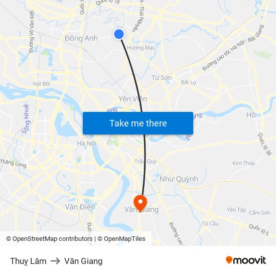 Thuỵ Lâm to Văn Giang map