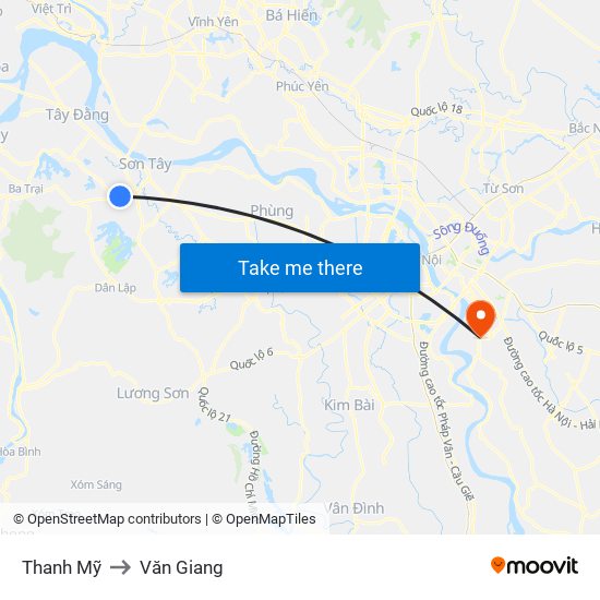 Thanh Mỹ to Văn Giang map