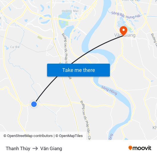 Thanh Thùy to Văn Giang map