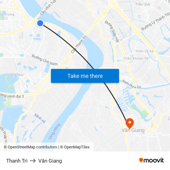 Thanh Trì to Văn Giang map