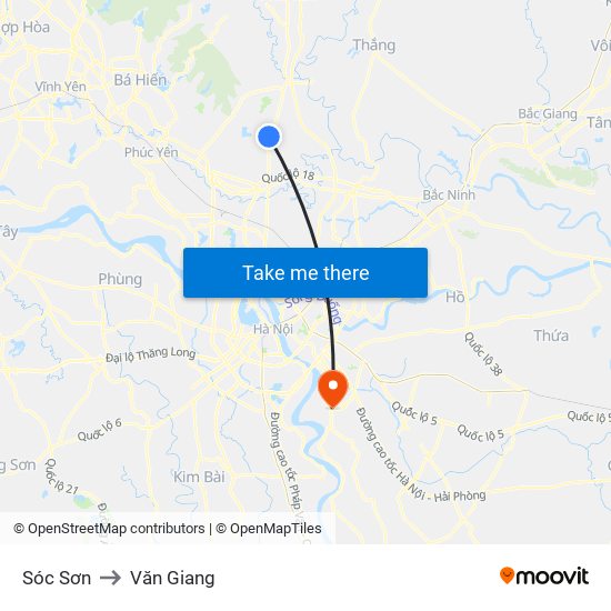 Sóc Sơn to Văn Giang map