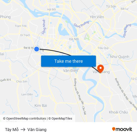 Tây Mỗ to Văn Giang map