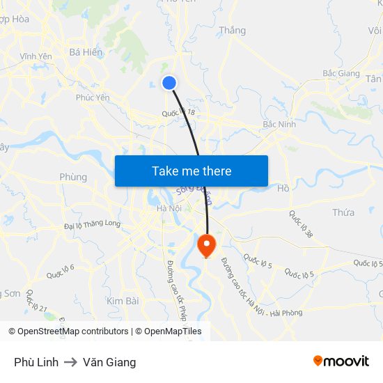 Phù Linh to Văn Giang map