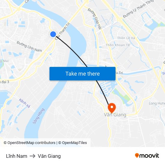 Lĩnh Nam to Văn Giang map