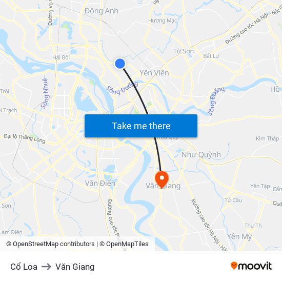 Cổ Loa to Văn Giang map