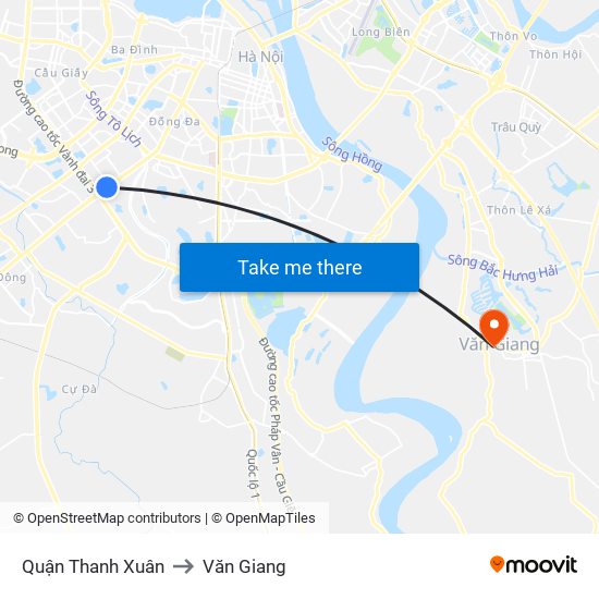 Quận Thanh Xuân to Văn Giang map