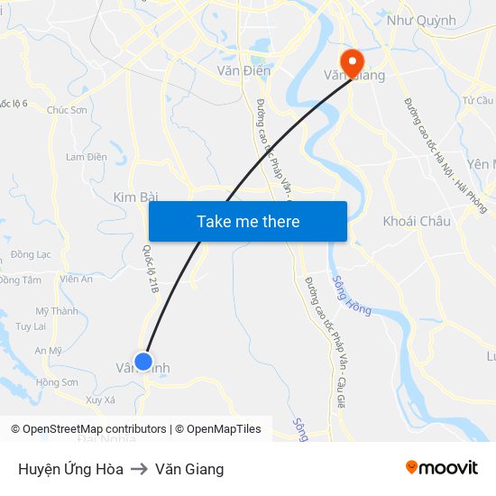 Huyện Ứng Hòa to Văn Giang map