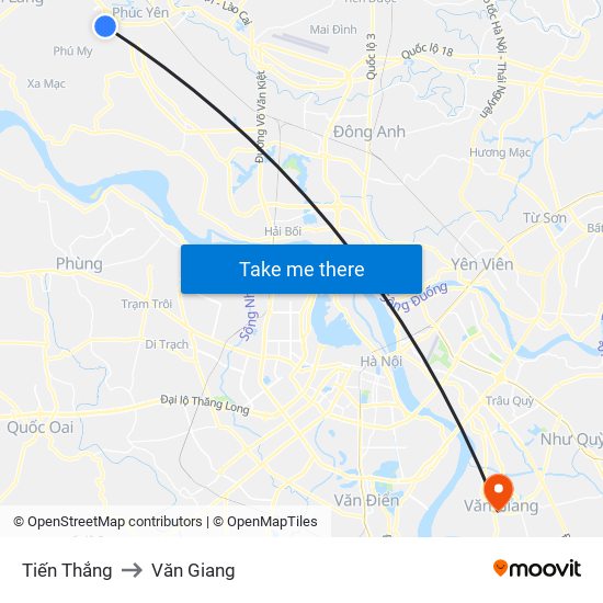 Tiến Thắng to Văn Giang map