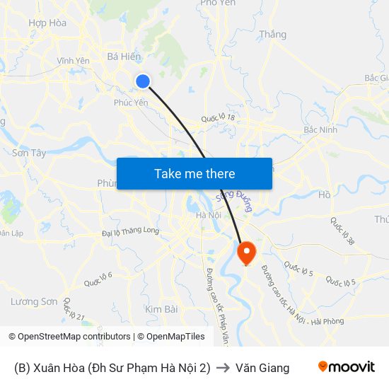 (B) Xuân Hòa (Đh Sư Phạm Hà Nội 2) to Văn Giang map