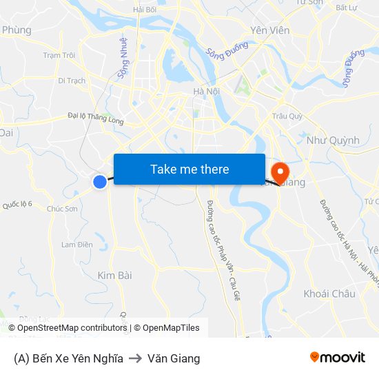 (A) Bến Xe Yên Nghĩa to Văn Giang map