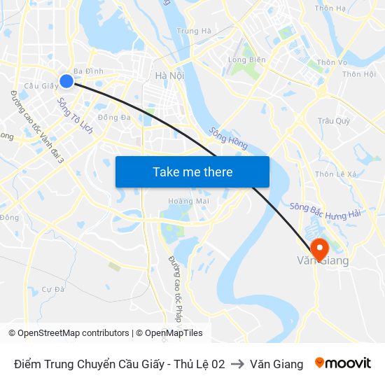 Điểm Trung Chuyển Cầu Giấy - Thủ Lệ 02 to Văn Giang map