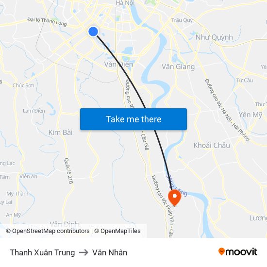 Thanh Xuân Trung to Văn Nhân map