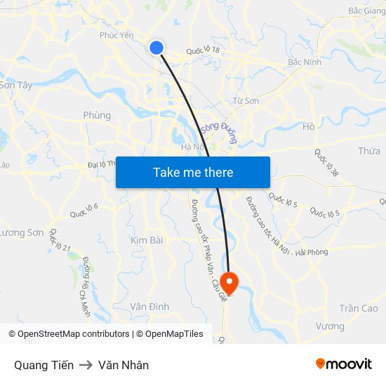 Quang Tiến to Văn Nhân map