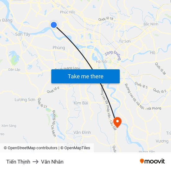 Tiến Thịnh to Văn Nhân map