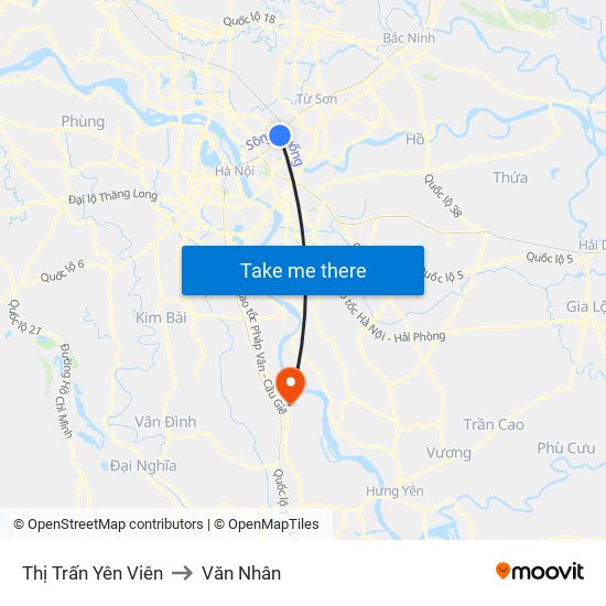 Thị Trấn Yên Viên to Văn Nhân map