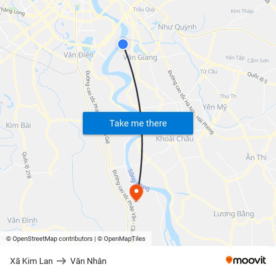 Xã Kim Lan to Văn Nhân map