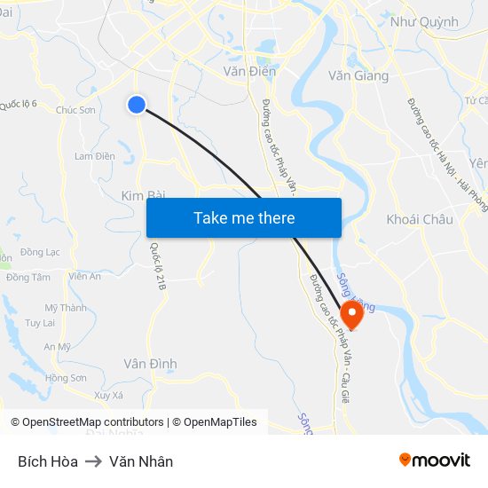 Bích Hòa to Văn Nhân map