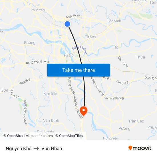 Nguyên Khê to Văn Nhân map