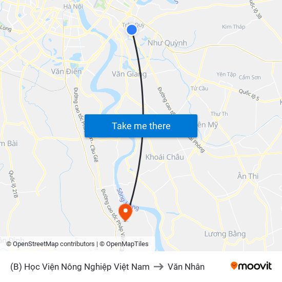 (B) Học Viện Nông Nghiệp Việt Nam to Văn Nhân map