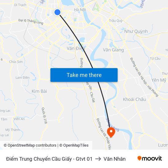 Điểm Trung Chuyển Cầu Giấy - Gtvt 01 to Văn Nhân map