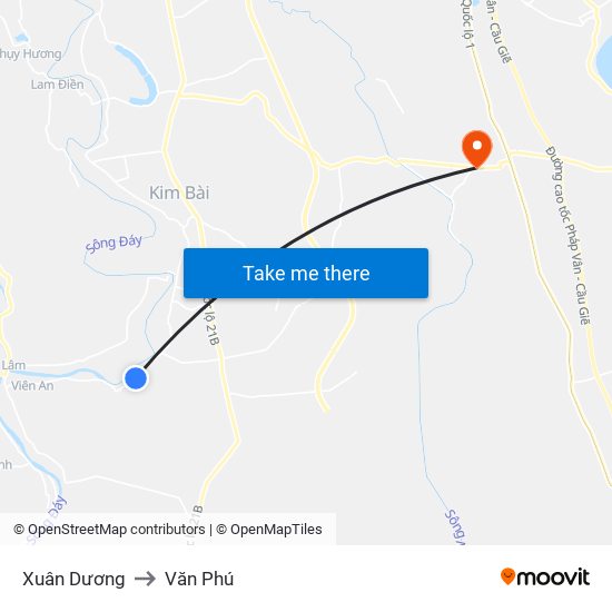 Xuân Dương to Văn Phú map