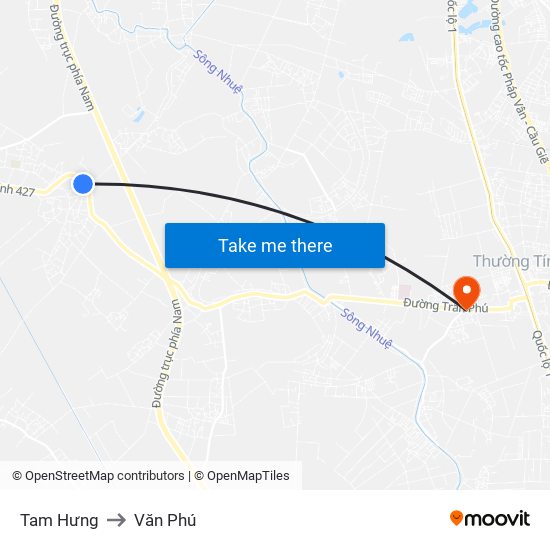 Tam Hưng to Văn Phú map