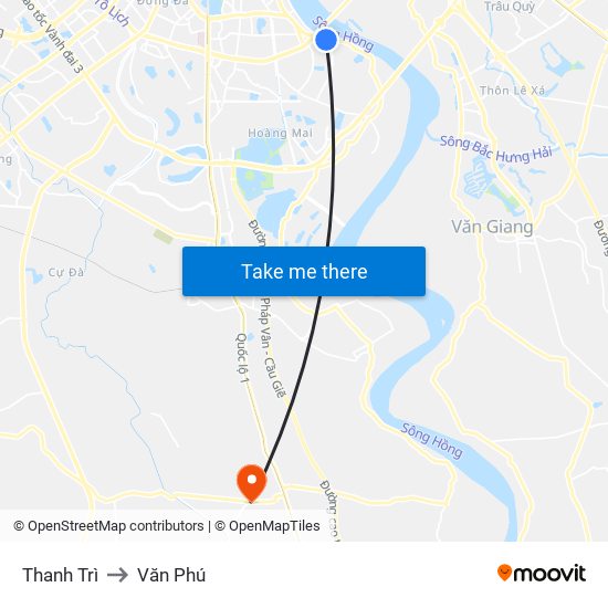 Thanh Trì to Văn Phú map