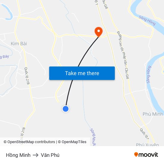 Hồng Minh to Văn Phú map